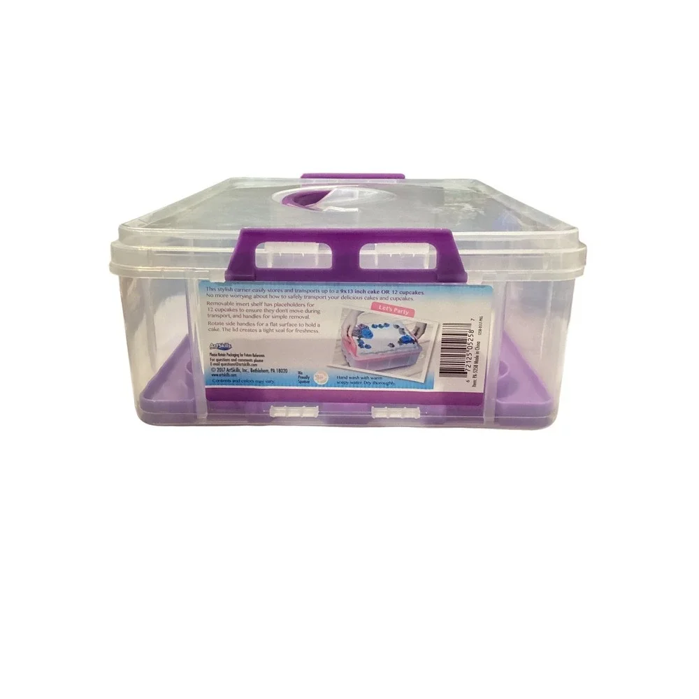 Baked with Love Deluxe Cake and Cupcake Caddy Purple Clear 12 Count 9x13 Carrier